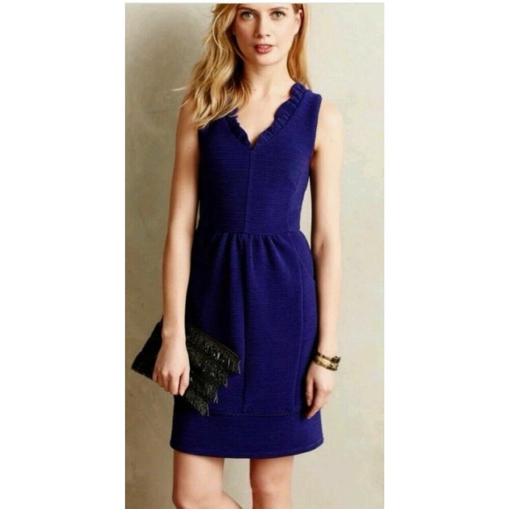 New Anthropologie MAEVE Ottoman Mini Dress $158 LARGE PETITE Blue - Picture 2 of 7